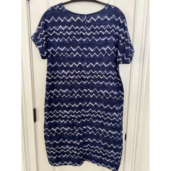Old Navy Linen Dress Large TALL Shift SS Blue Chevron Print - Picture 5 of 9